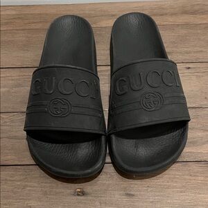 Gucci Black Embossed Slide Sandals